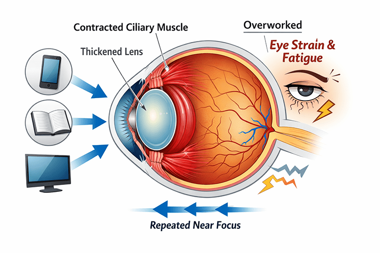 모양체근 지속 수축이 눈이 피로해지는 이유와 연결되는 과정